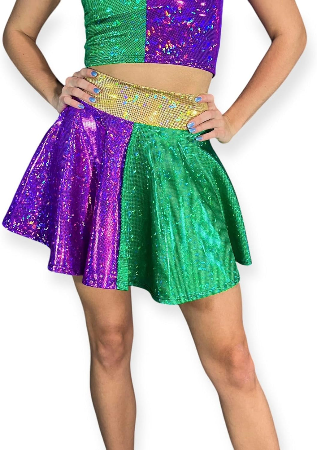 Mardi Gras Holographic Skater Skirt - Made in USA - Mini Circle Festival Skirt