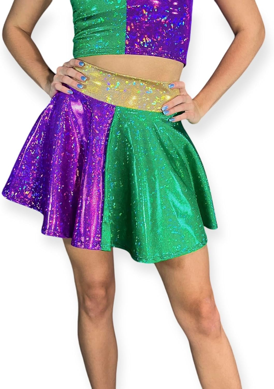Mardi Gras Holographic Skater Skirt - Made in USA - Mini Circle Festival Skirt