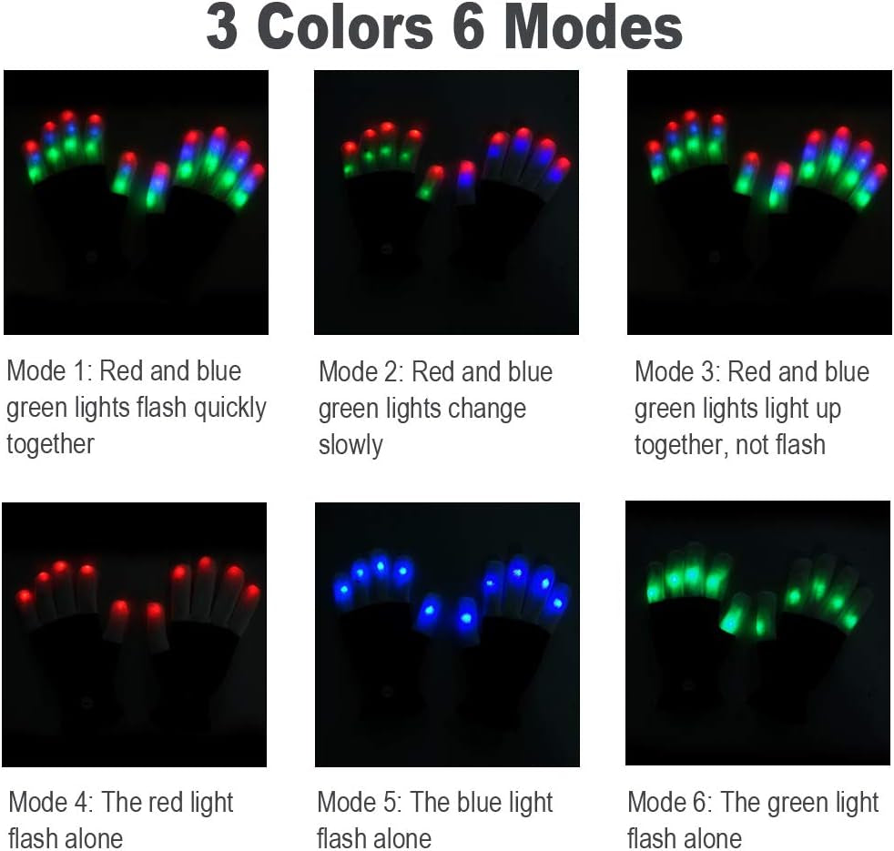 LED Colorful Flashing Finger Lighting Gloves, Glow Rave Cool Toys for Adult Teens