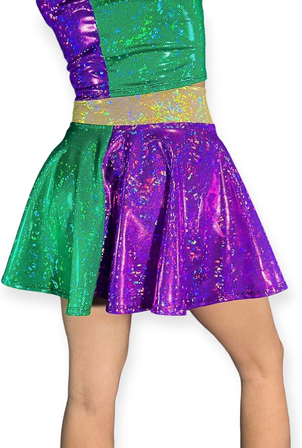 Mardi Gras Holographic Skater Skirt - Made in USA - Mini Circle Festival Skirt