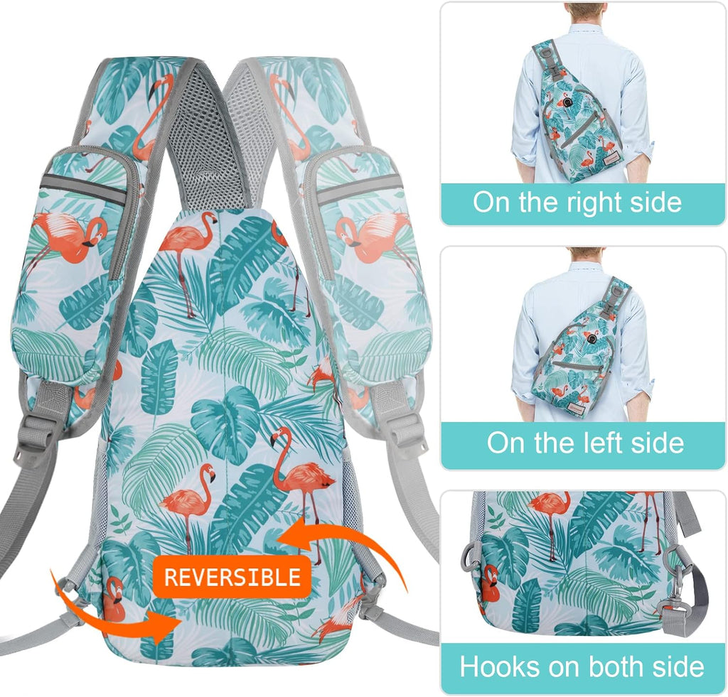 Sling Bag,Small Crossbody Sling Backpack,Water Resistant Shoulder Daypack for Travel,Anti Thief Chest Bag for Hiking(Flamingo Blue)