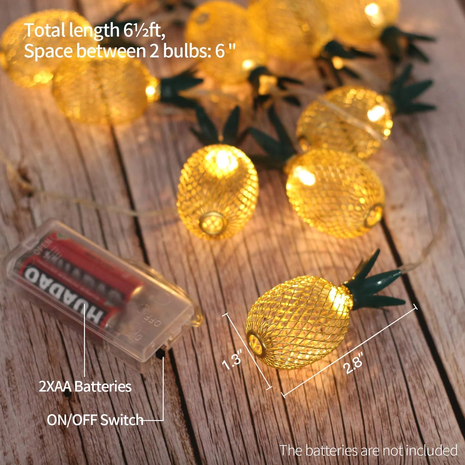 6.5 Ft 10 Leds Pineapple Fairy String Light - Decor Gifts Battery Operated (Warm White)