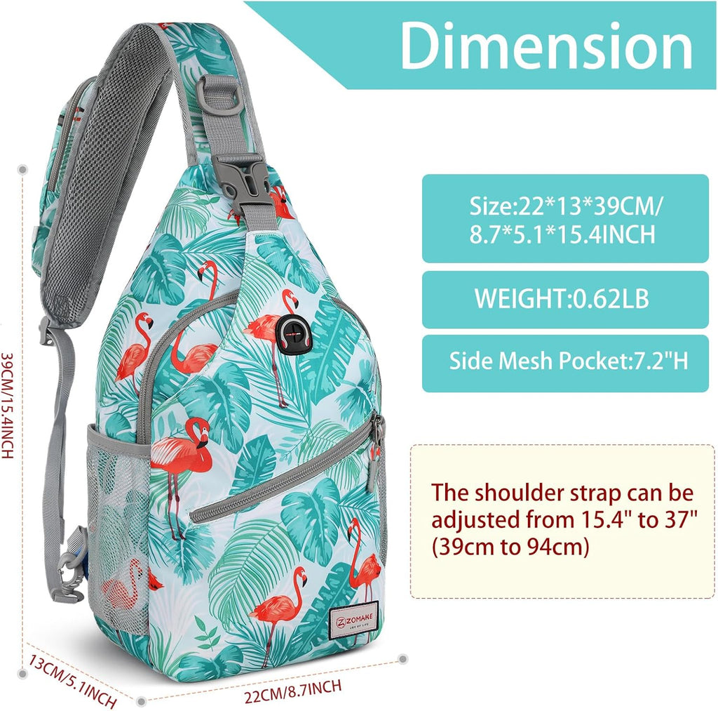 Sling Bag,Small Crossbody Sling Backpack,Water Resistant Shoulder Daypack for Travel,Anti Thief Chest Bag for Hiking(Flamingo Blue)