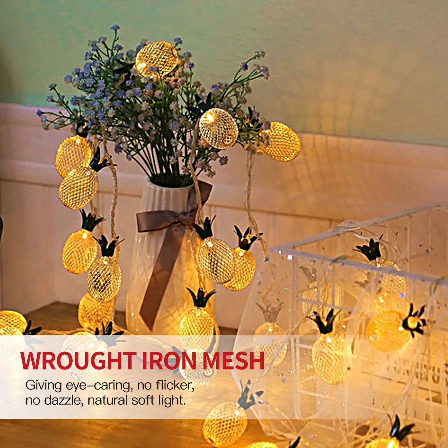 6.5 Ft 10 Leds Pineapple Fairy String Light - Decor Gifts Battery Operated (Warm White)