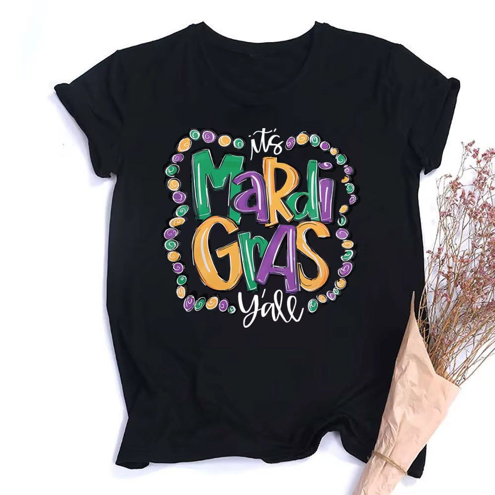 Mardi Gras Shirt for Women It'S Mardi Gras Yall Shirt Carnival Outfit Shirt Holiday Bleached Short Sleeve Tops Clothes