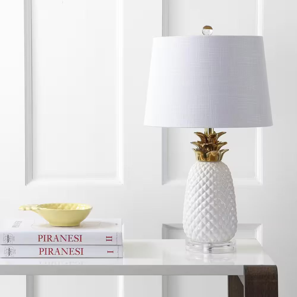 Pineapple 23 In. White/Gold Ceramic Table Lamp