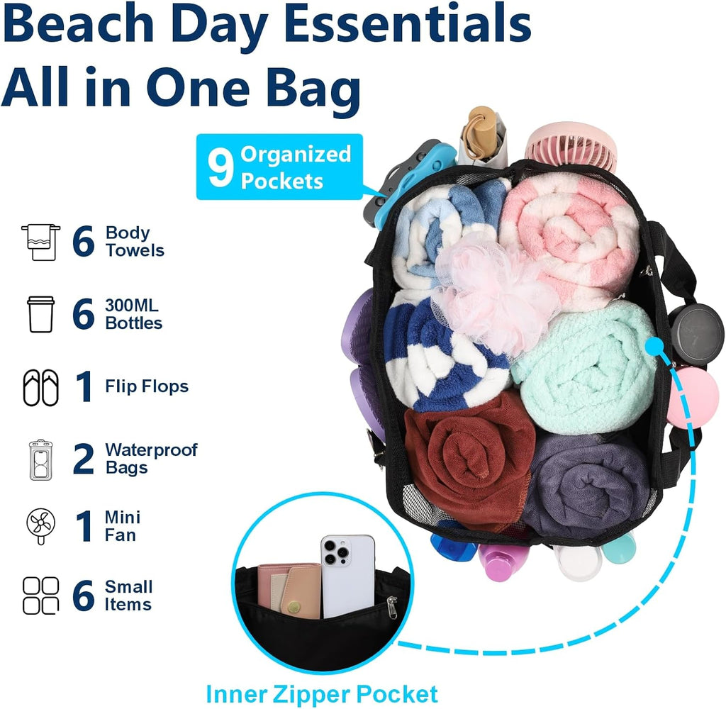 Mesh Beach Bag Family - Large Tote Bag for Cruise Pool Toys Beach Vacation Essentials