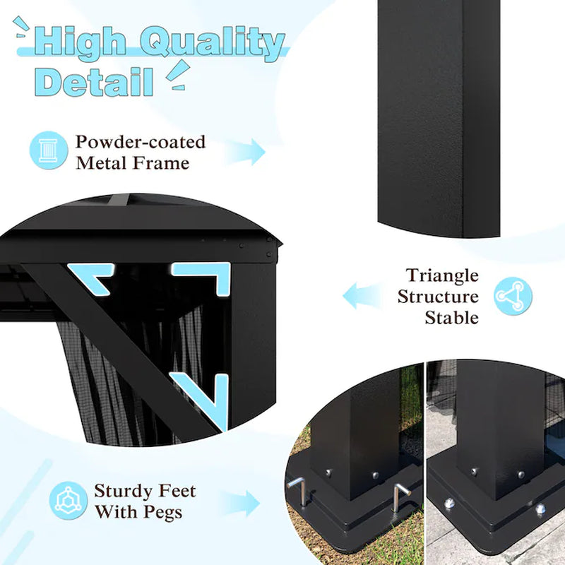 12-Ft X 10-Ft Hardtop Black Gazebo with Hardtop Roof (Screen Included)