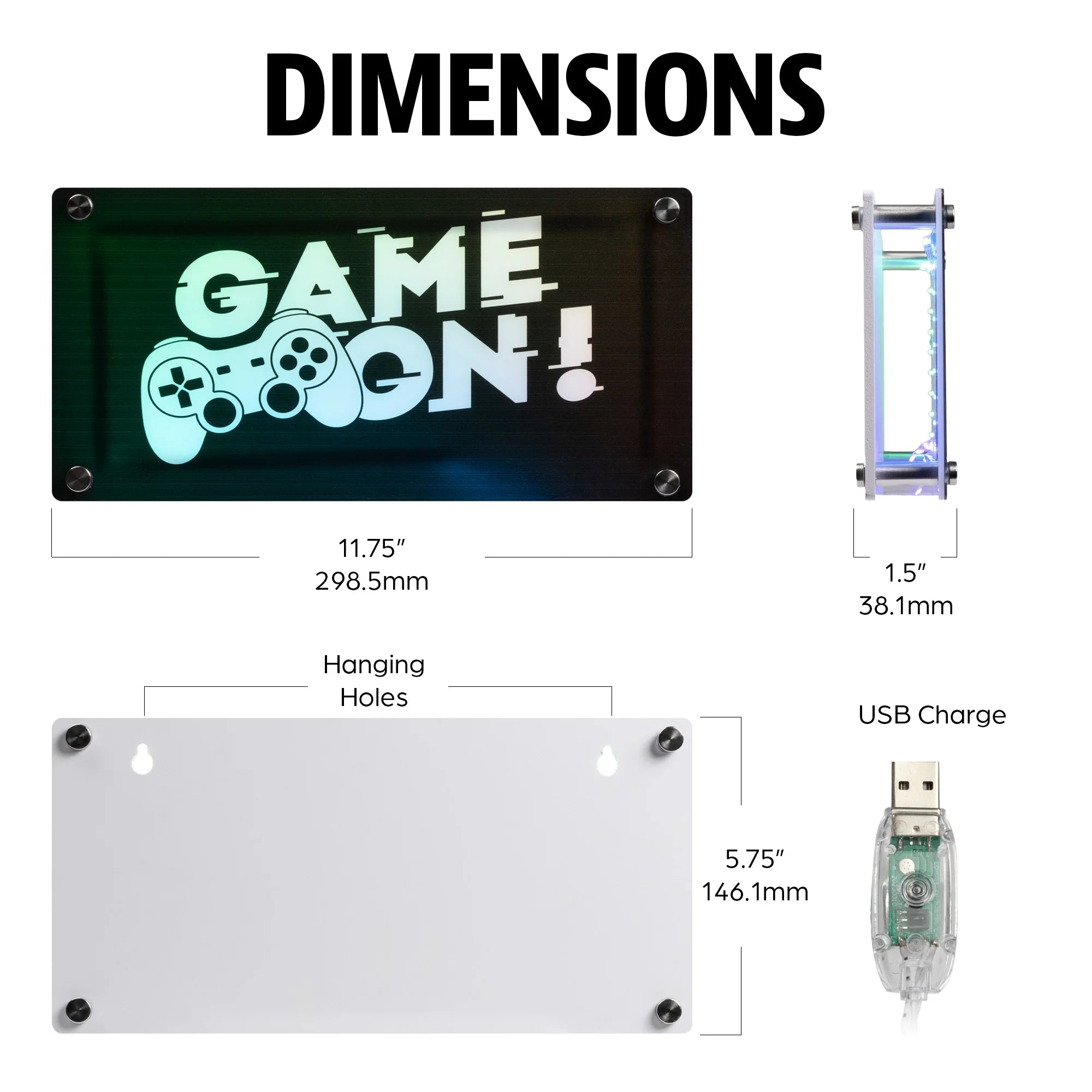 "Game On!" RGBIC Wall Mounted Neon Sign - 11.8" Width X 5.9" Height, Glossy Finish