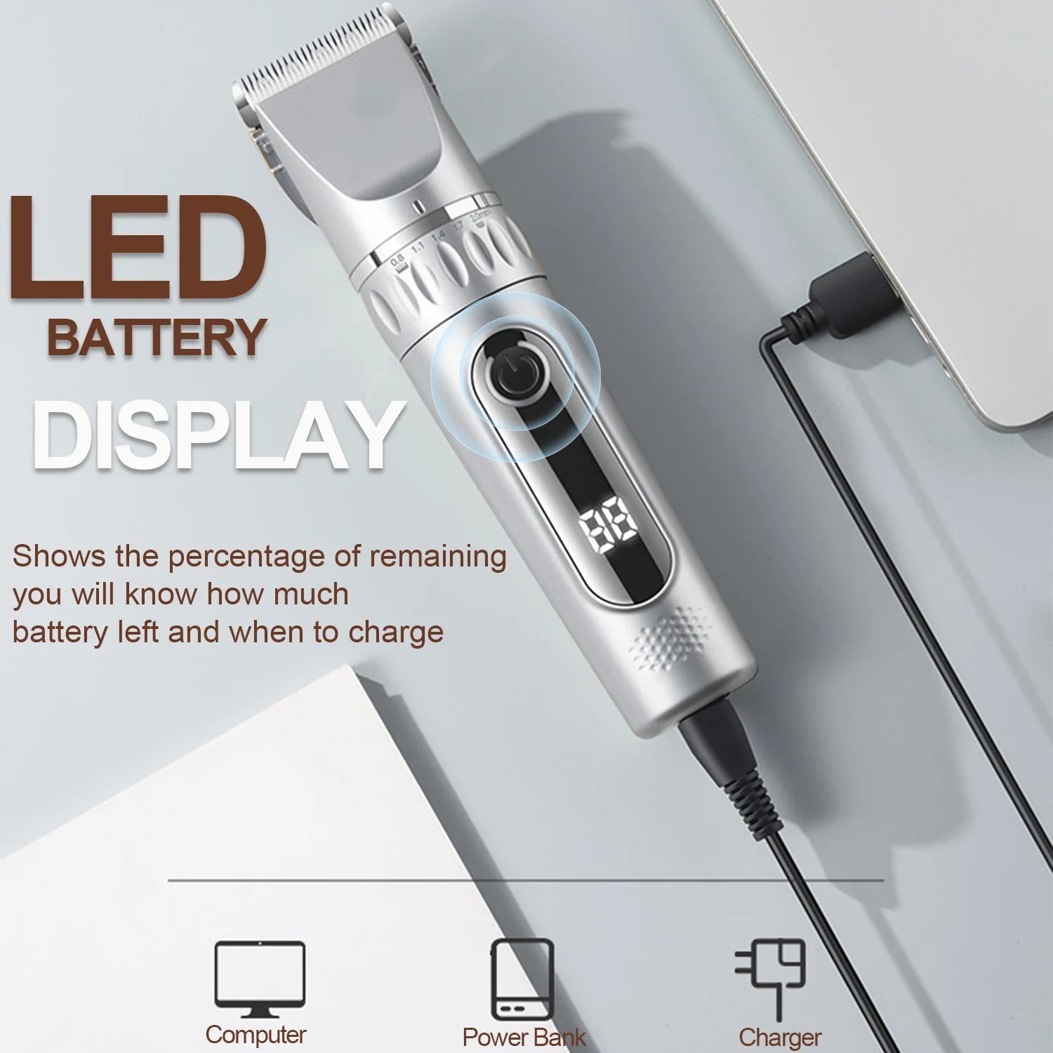 Dog Hair Clippers, 5-Speed Adjustable Rechargeable Dog & Cat Grooming Clippers Kit with 1 X Silver Dog Clipper