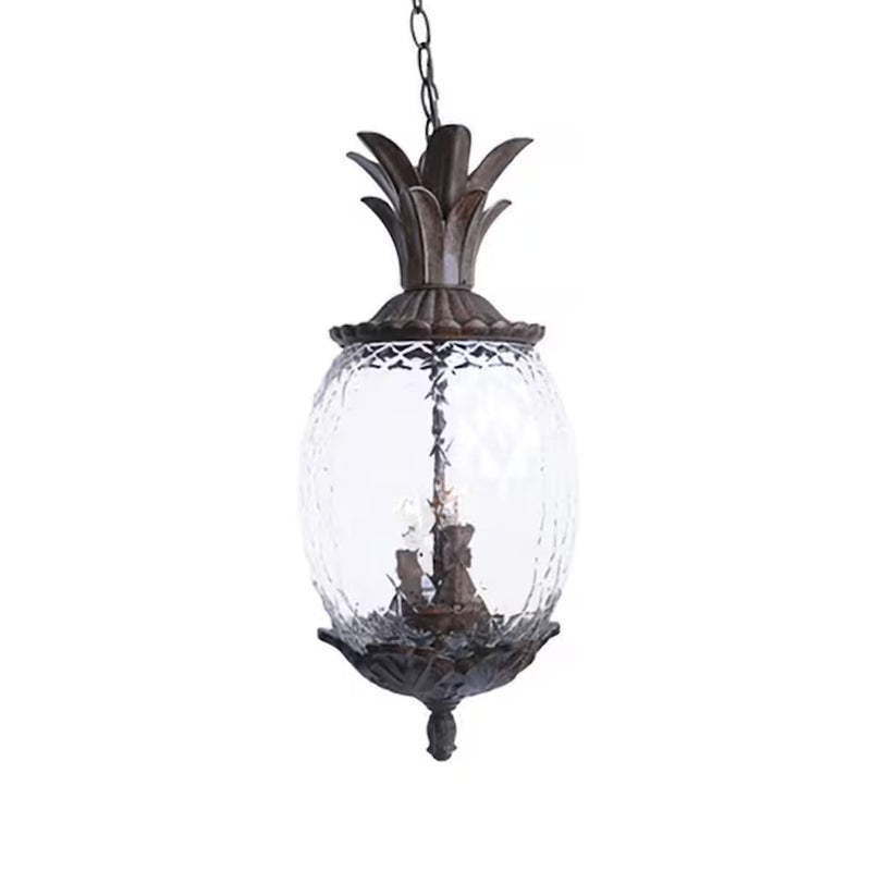 Augusta 3 -Light Burled Walnut Traditional Seeded Glass Lantern Medium Outdoor Pendant Light