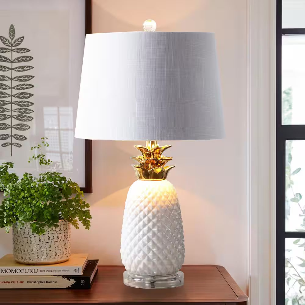 Pineapple 23 In. White/Gold Ceramic Table Lamp