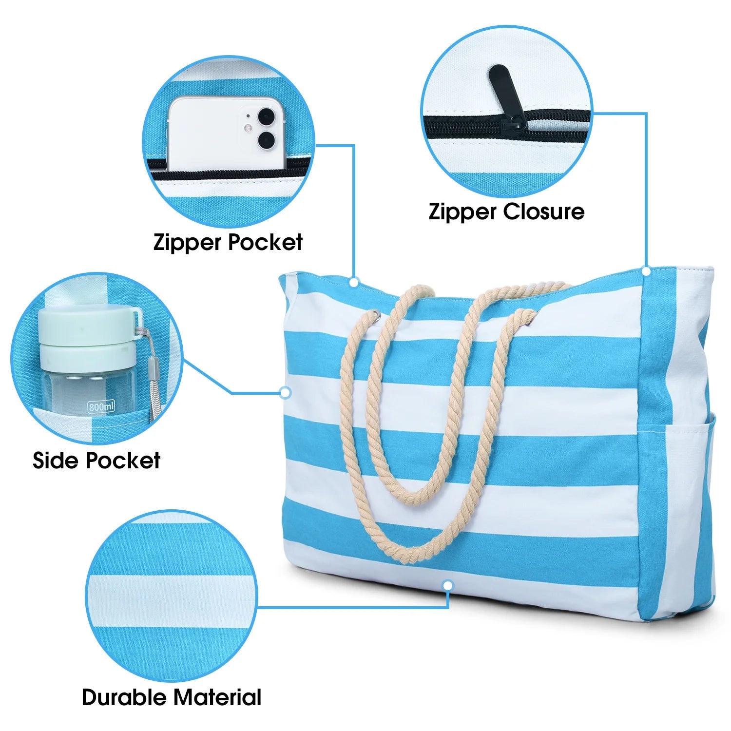 Beach Bag Large Beach Tote for Women Weekender Bag with Zipper Waterproof Travel Holiday Essentials for Pool