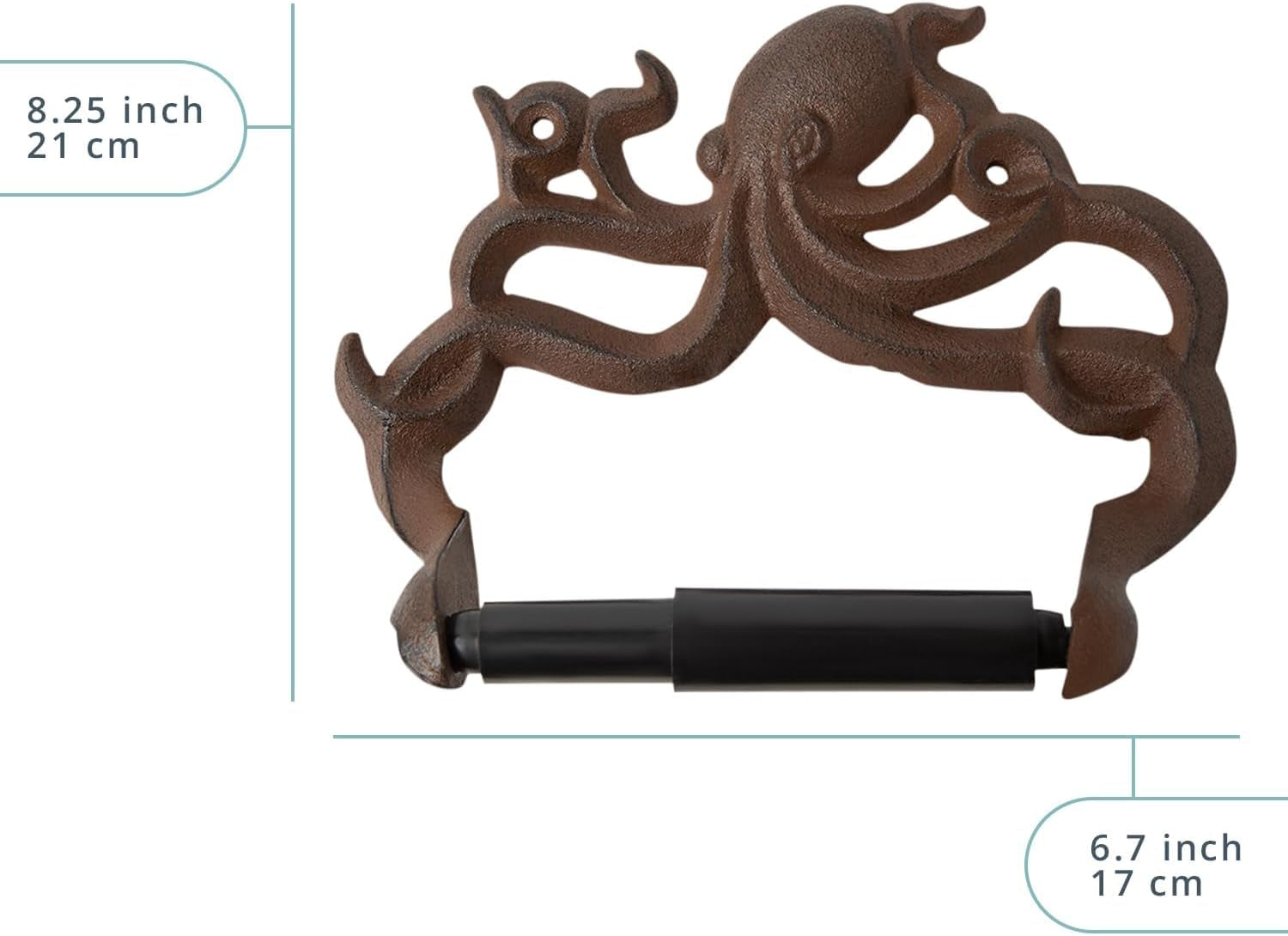 Decorative Cast Iron Octopus Toilet Paper Holder – Wall Mounted Nautical Bathroom Decor – Kraken Design – Easy to Install with Screws & Anchors – Rust Brown