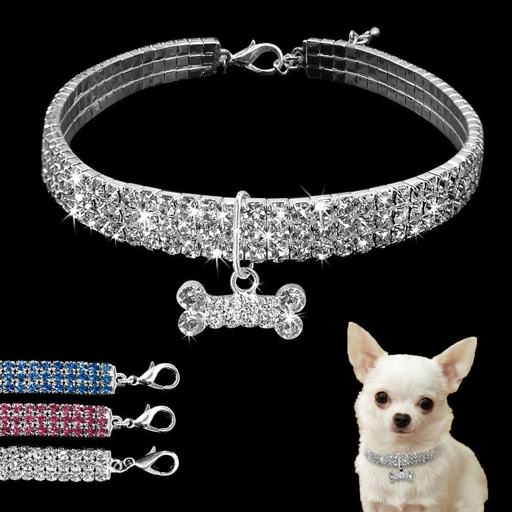 Bling Rhinestone Dog Collar Crystal Puppy Chihuahua Pet Dog Collars Leash for Small Medium Dogs Cats