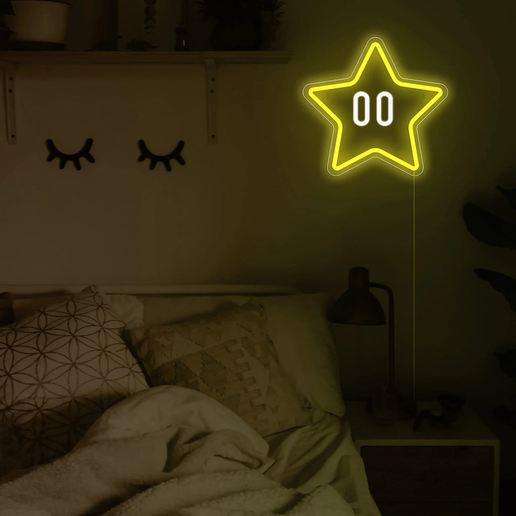 Star Neon Sign, Gaming Neon Sign for Mario Game Room Decor, Kids Room,Super Star Gaming Wall Decor Gamer Gifts for Boys, Kids