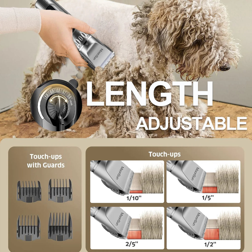 Dog Hair Clippers, 5-Speed Adjustable Rechargeable Dog & Cat Grooming Clippers Kit with 1 X Silver Dog Clipper