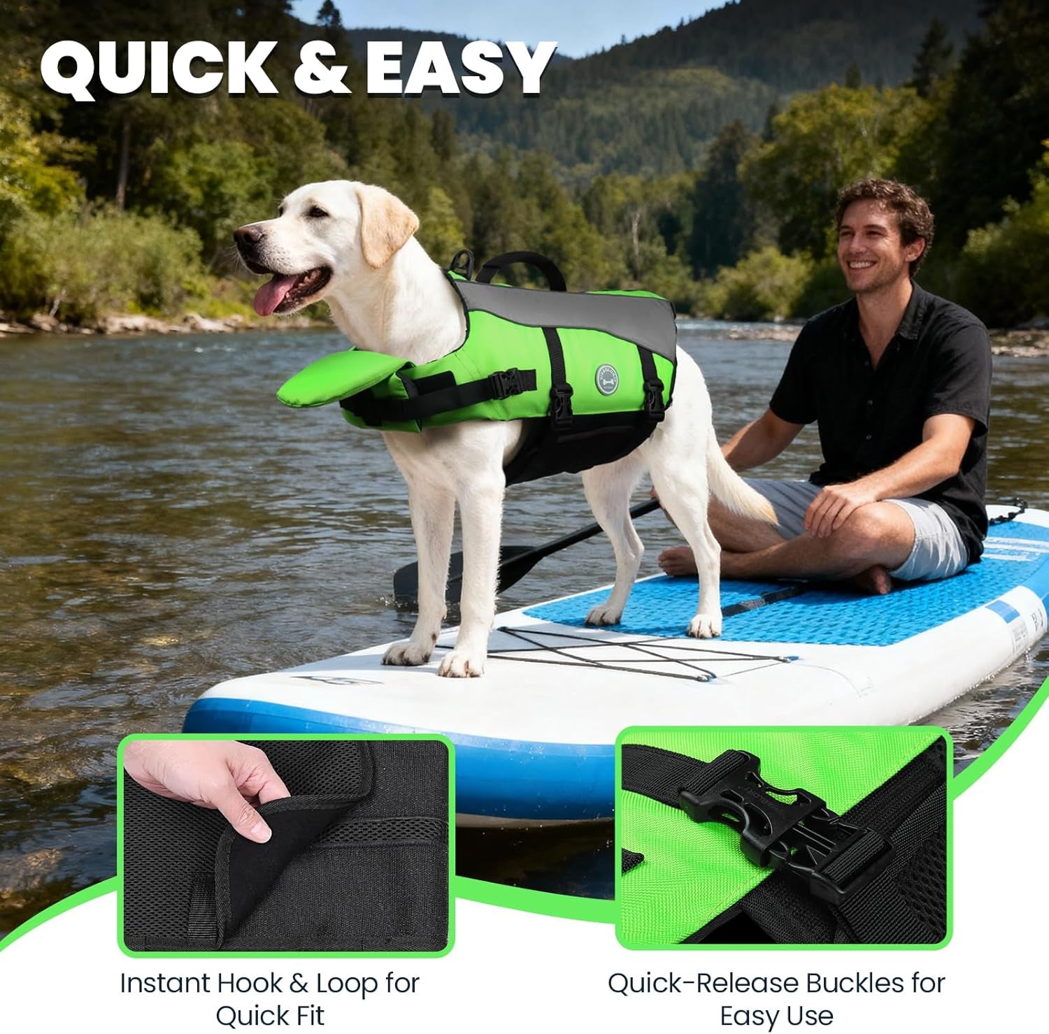 Front Float Dog Life Vest, Dog Life Jacket for Swimming & Boating, Swimming Vest with Chin Float & Handle, Ripstop & Buoyancy for Puppy Doggy, S, Bright Green