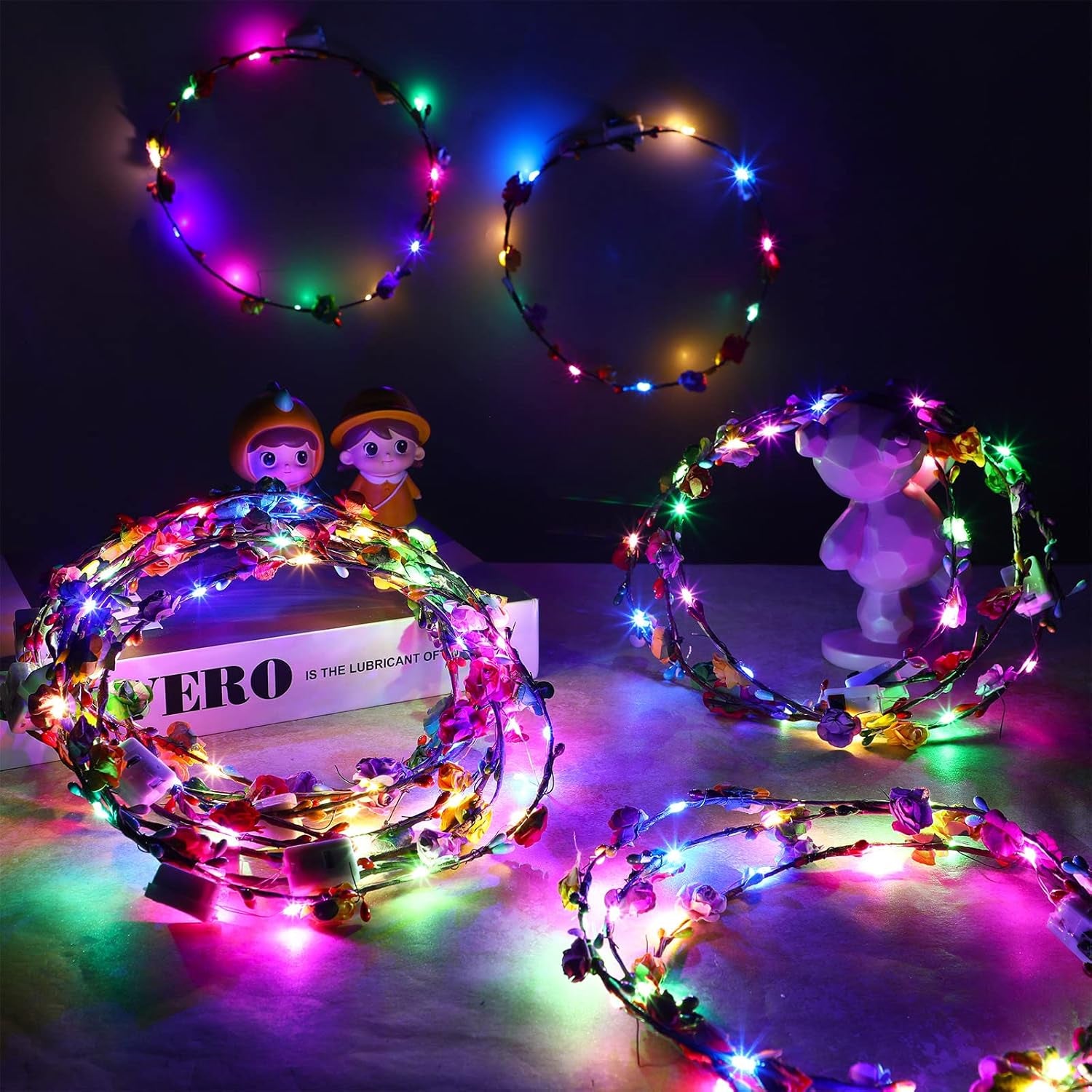 50 Pcs LED Flower Crowns Headbands, Light up Flower Crowns for Women, Glow in the Dark Headband for Wedding Reception Birthday Christmas Mardi Gras Cosplay Princess Party Favors(Rose)