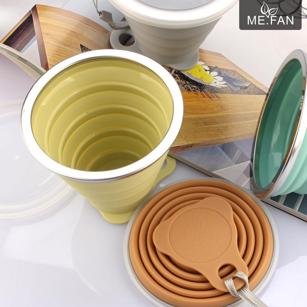 Silicone Collapsible Travel Cup - Silicone Folding Camping Cup with Lids - Expandable Drinking Cup Set - Portable, Graduated [9.22Oz]