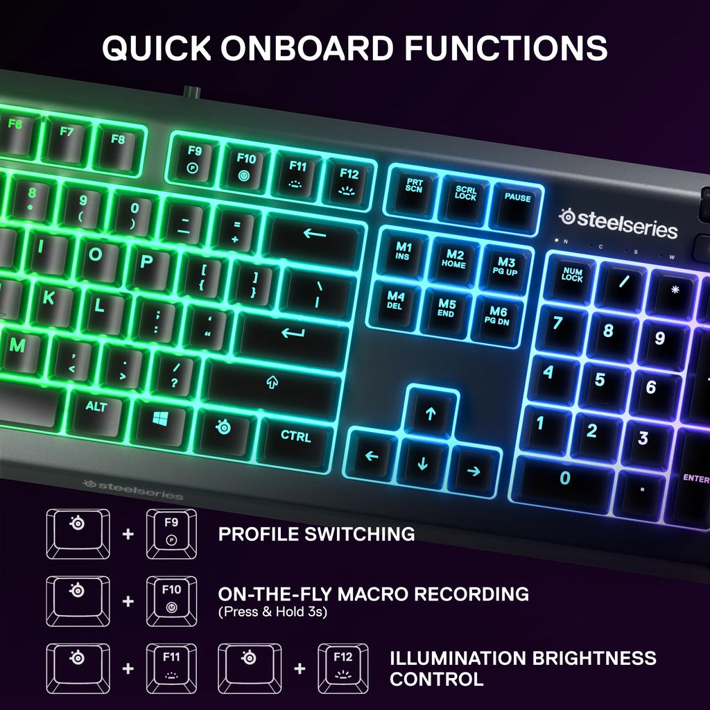 Apex 3 RGB Gaming Keyboard – 10-Zone RGB Illumination – IP32 Water Resistant – Premium Magnetic Wrist Rest (Whisper Quiet Gaming Switch)