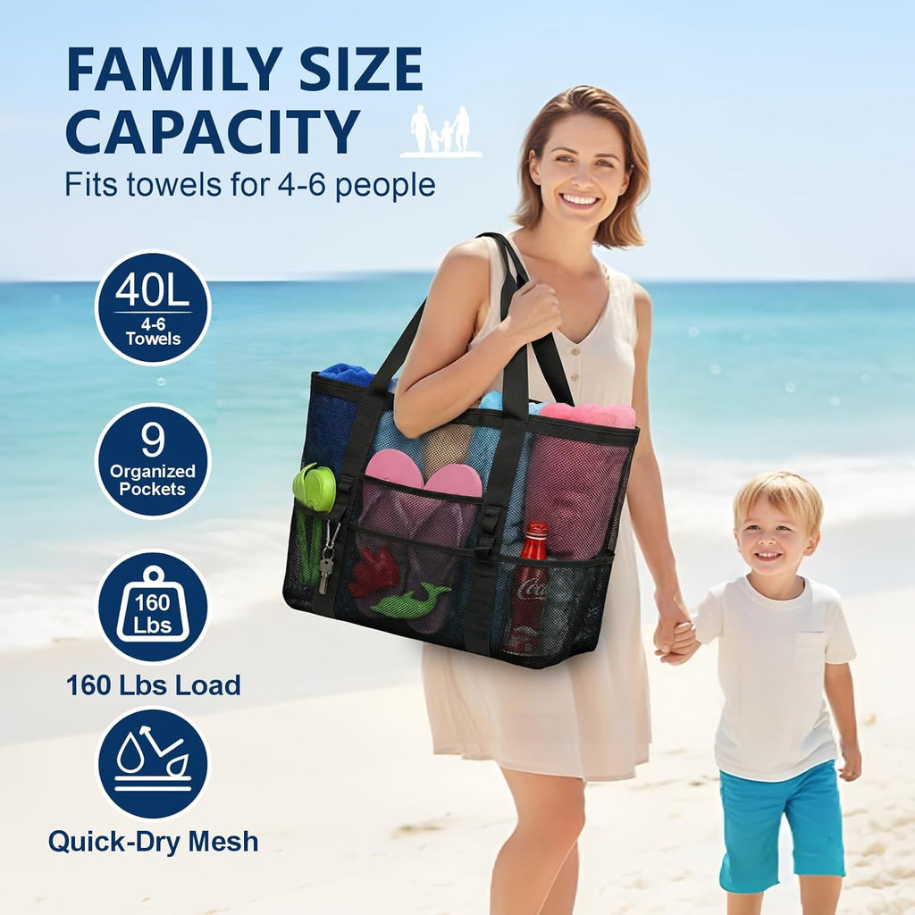 Mesh Beach Bag Family - Large Tote Bag for Cruise Pool Toys Beach Vacation Essentials