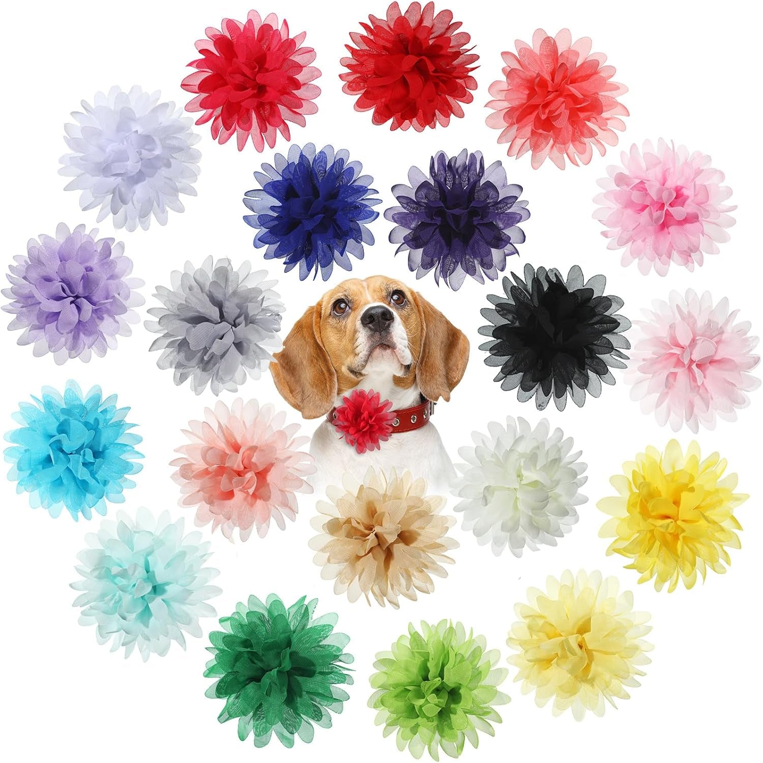 20 Pcs 4.7 Inch Dog Collar Flowers Bow Multicolored Pet Bow Collar Charms Accessories for Puppy Cat Dog Pet Grooming Accessories