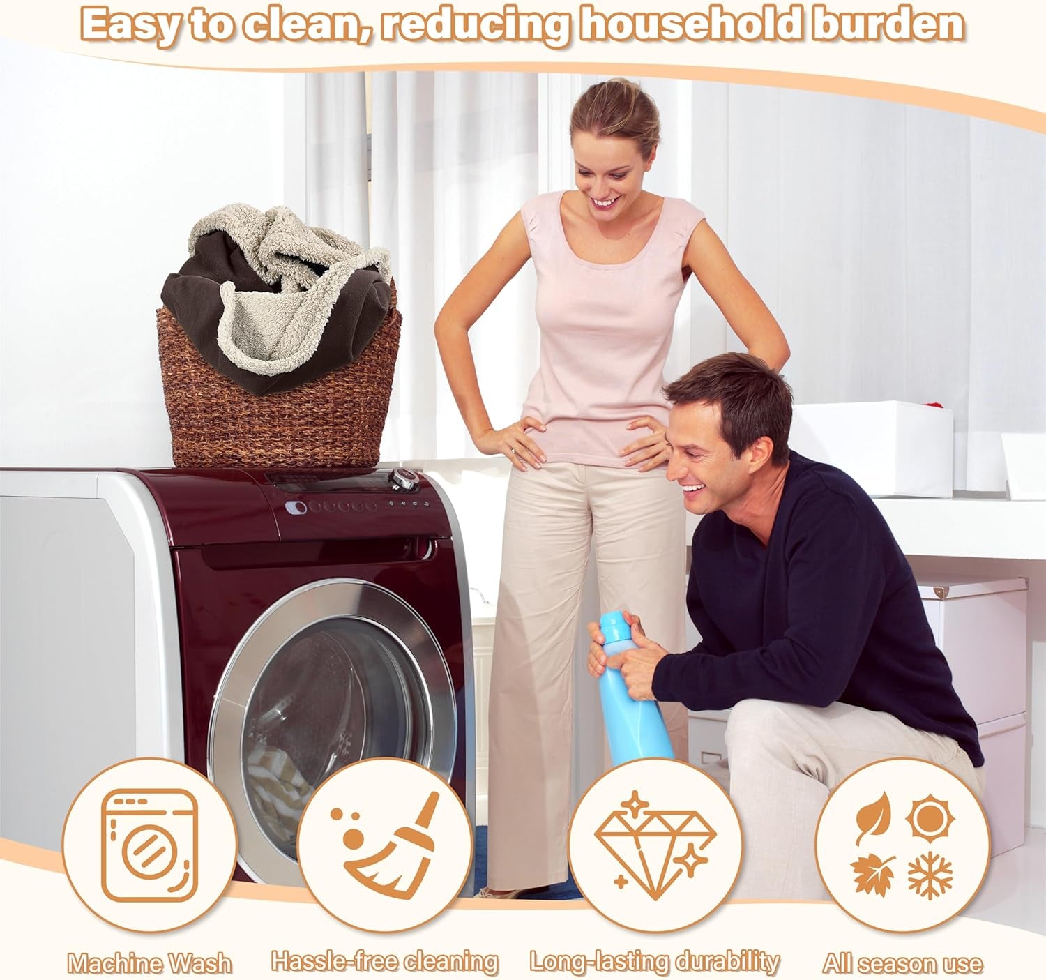 Waterproof Bed Blanket, Washable Leakproof Bed Cover, Reversible Protector Blanket for Couch Sofa, Stain Proof Blanket Pad for Adults, 80X60 Inches, Brown