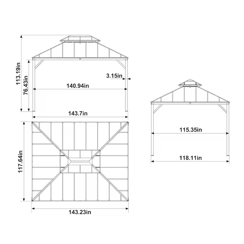 12-Ft X 10-Ft Hardtop Black Gazebo with Hardtop Roof (Screen Included)