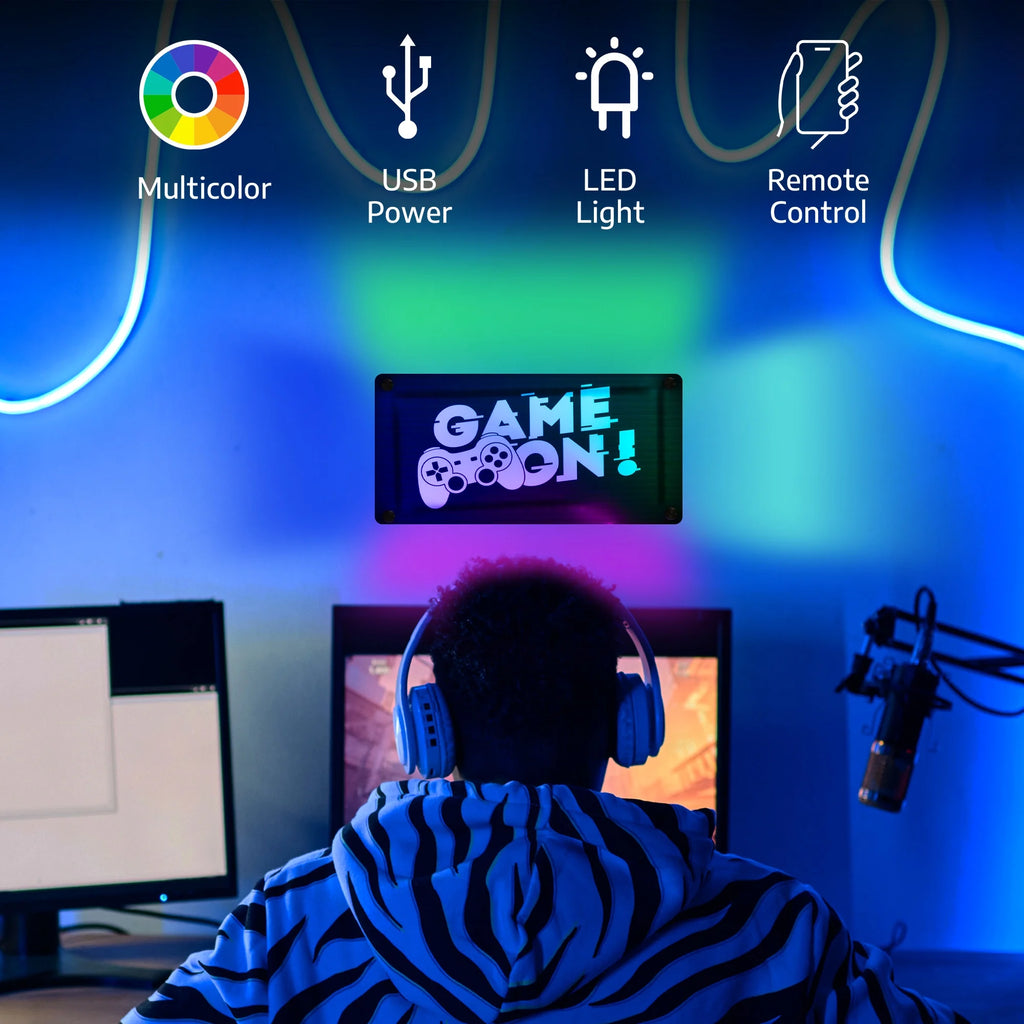 "Game On!" RGBIC Wall Mounted Neon Sign - 11.8" Width X 5.9" Height, Glossy Finish