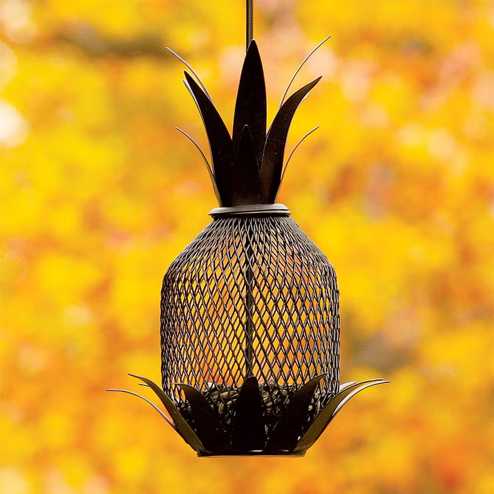 18 In. Tall Black Powder Coat Garden Pineapple Bird Feeder