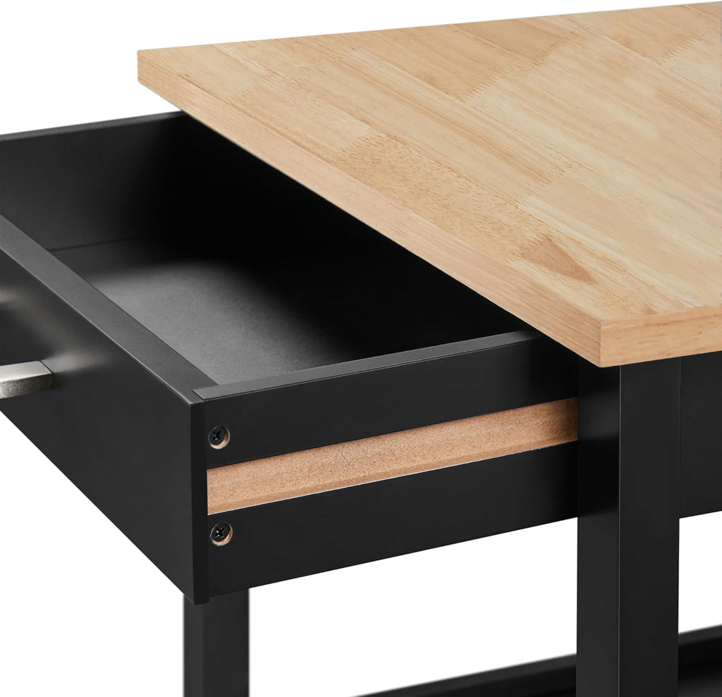 Kitchen Island Cart with Storage, Rolling Kitchen Island on Wheels with 6 Side Hooks, Wood Top Microwave Cart with Drawer for Dining Room, Black