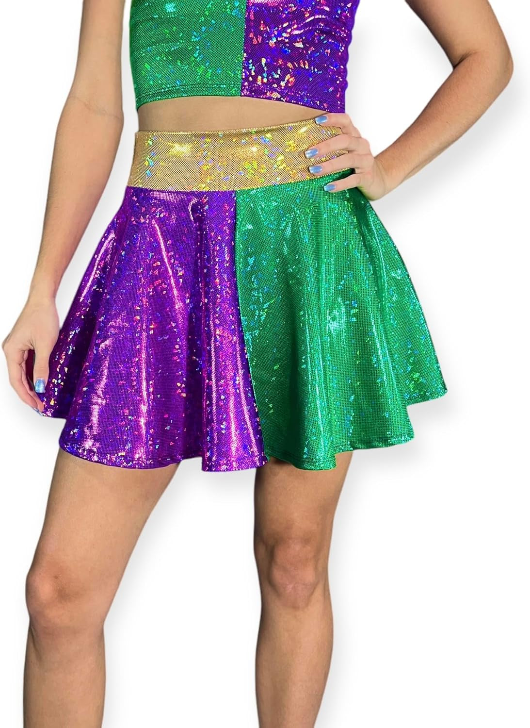 Mardi Gras Holographic Skater Skirt - Made in USA - Mini Circle Festival Skirt