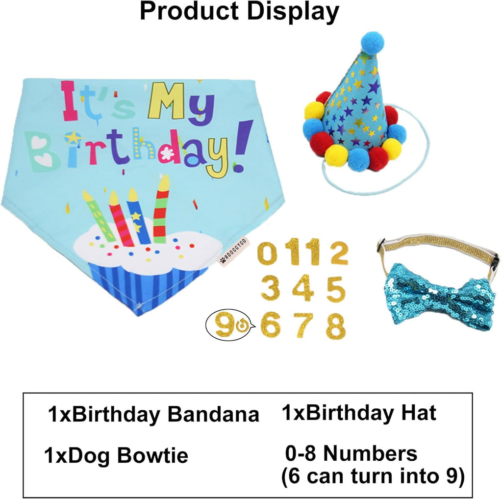 Dog Birthday Bandana Scarf and Blue Boy Pet Birthday Party Hat with Cute Bow Tie for Medium Large Dog Pet (Large)