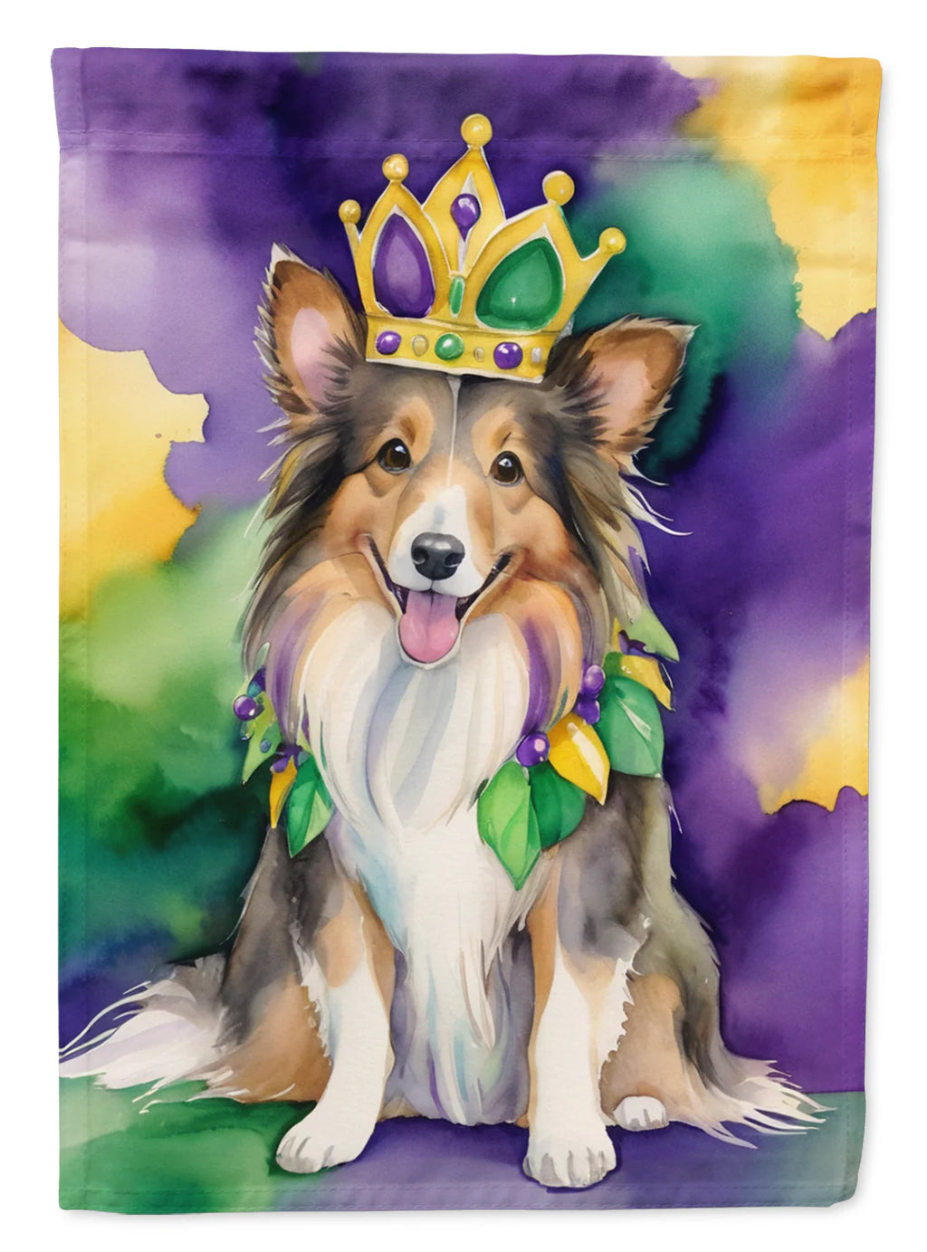 Sheltie King of Mardi Gras House Flag