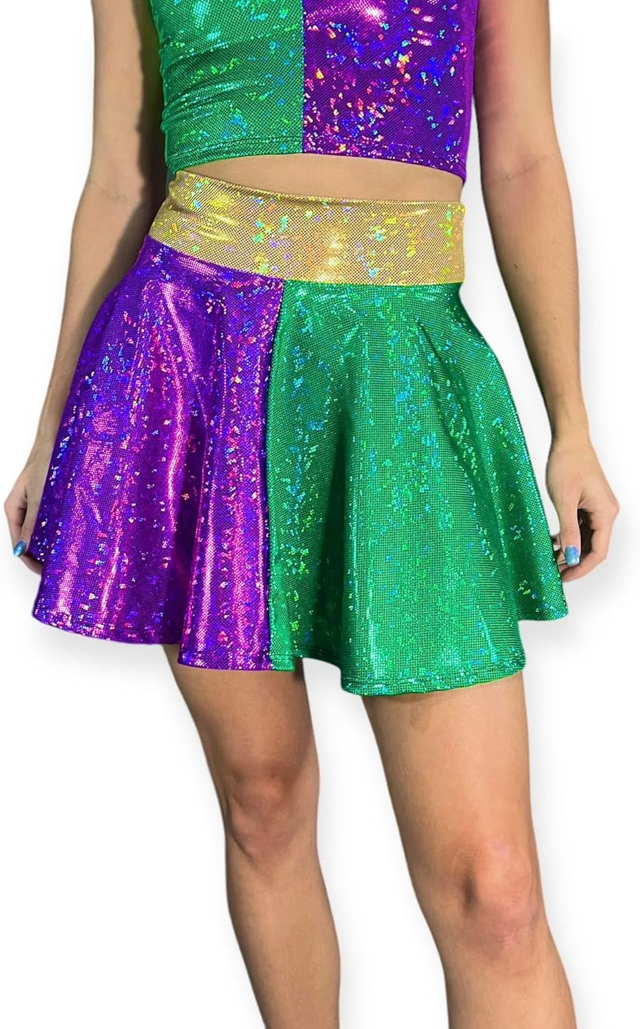 Mardi Gras Holographic Skater Skirt - Made in USA - Mini Circle Festival Skirt