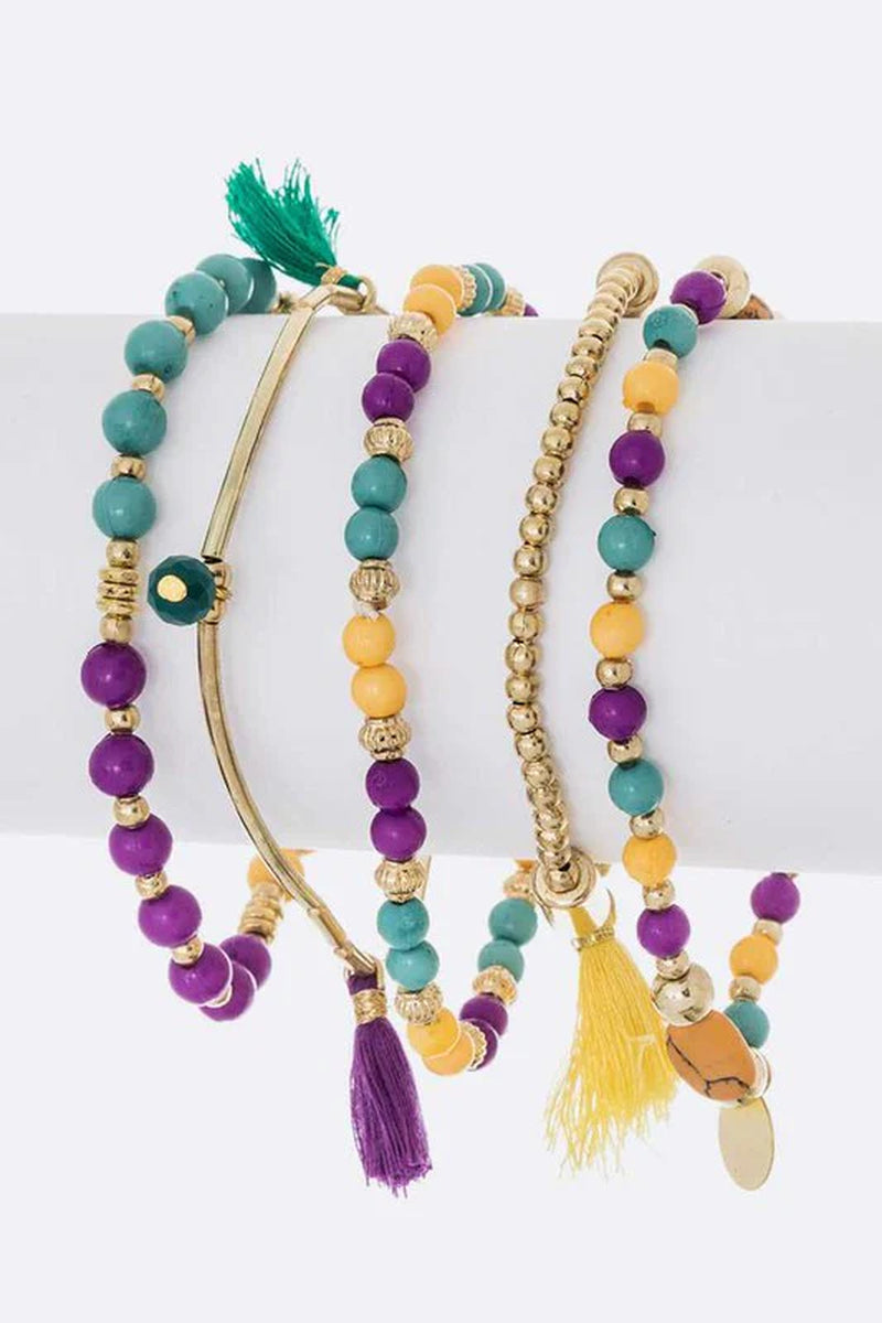 Mardi Gras Stretch Bracelet Set