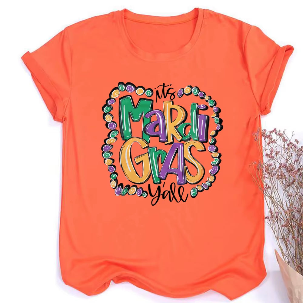 Mardi Gras Shirt for Women It'S Mardi Gras Yall Shirt Carnival Outfit Shirt Holiday Bleached Short Sleeve Tops Clothes