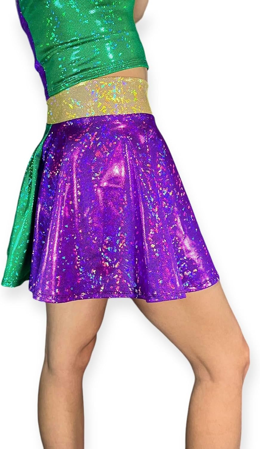 Mardi Gras Holographic Skater Skirt - Made in USA - Mini Circle Festival Skirt