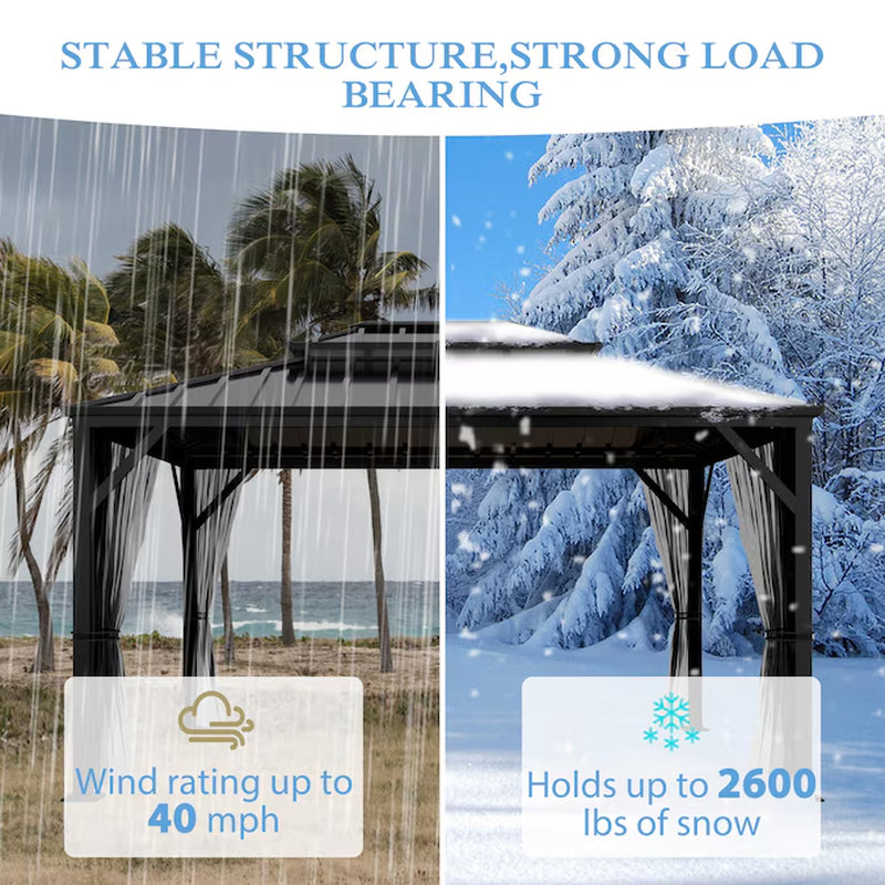 12-Ft X 10-Ft Hardtop Black Gazebo with Hardtop Roof (Screen Included)